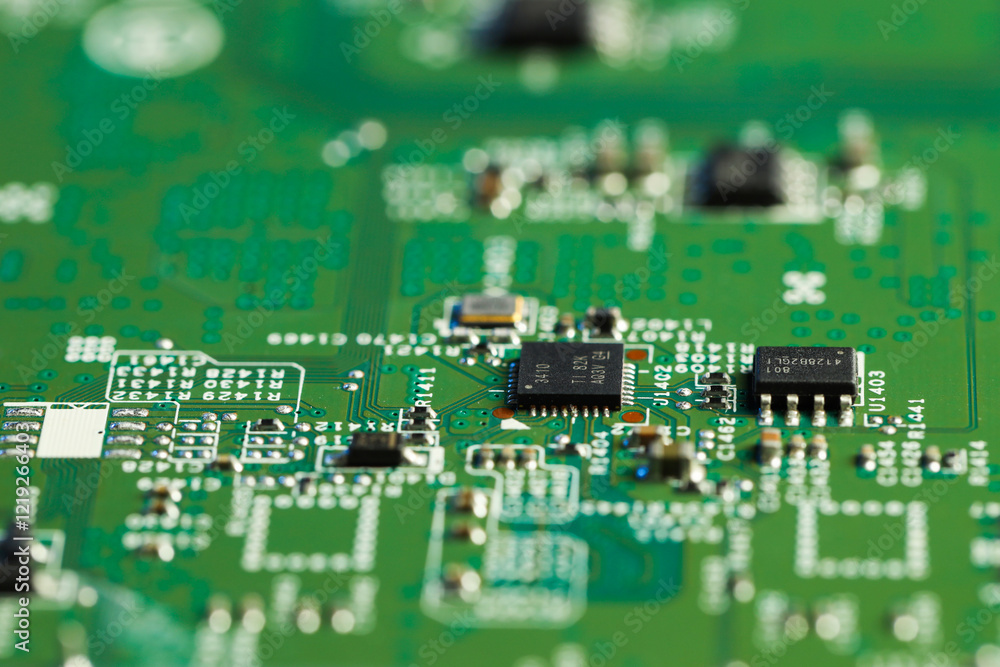 Poster computer circuit board, macro view. electronic engineering