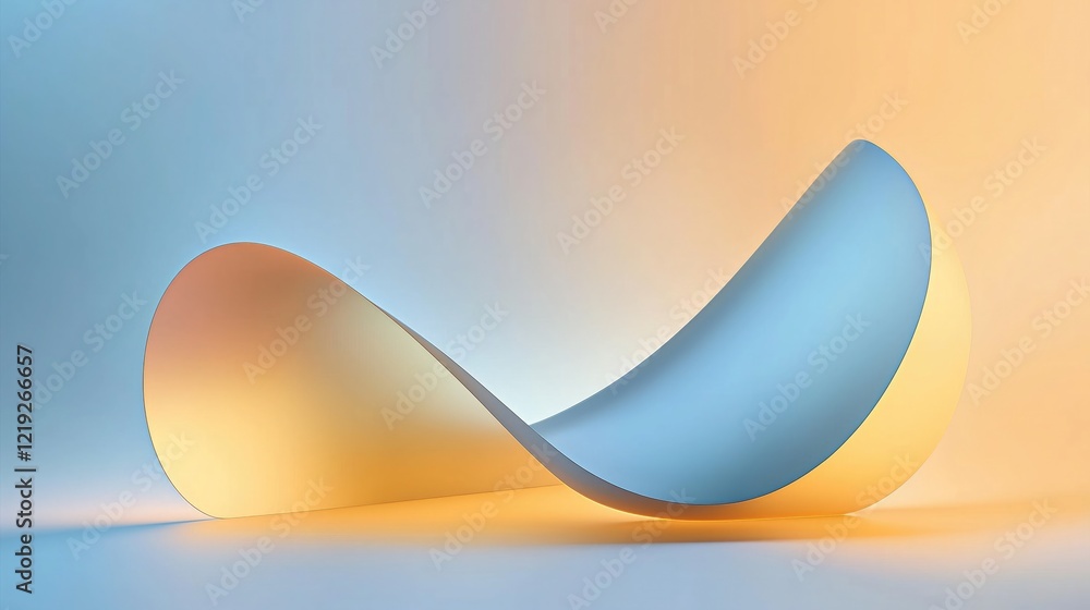 Poster a smooth, curved, and colorful abstract object with a gradient of blue and yellow hues, set against 