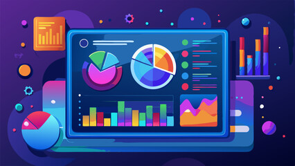 Futuristic Business Dashboard Vector with Charts and Glowing Highlights