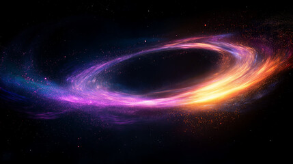 Obraz premium Cosmic Ring of Fire: A mesmerizing swirl of vibrant purple, orange, and blue nebulae forms a stunning cosmic ring, reminiscent of a celestial fire, set against the backdrop of a star-dusted universe.
