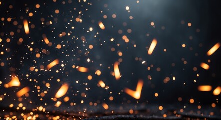 Glowing Embers and Fire Sparks on Dark Background Abstract Texture.