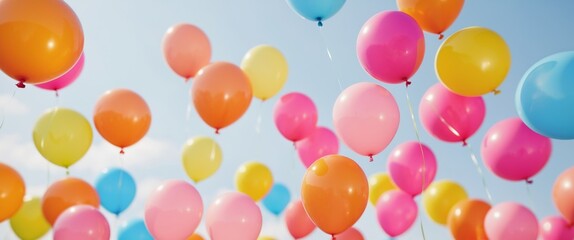 colorful balloons floating , copy space concept for wallpaper or background