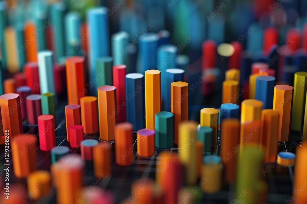Poster colorful hexagonal columns representing data visualization and market analysis