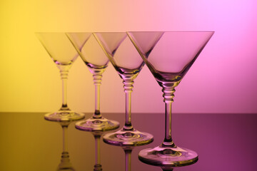 Empty glasses on table, color tone effect