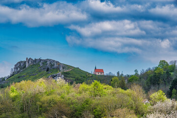 Fototapeta premium The Walburgis Chapel on the Ehrenbürg, also called Walberla, one of the three holy mountains of the Franks