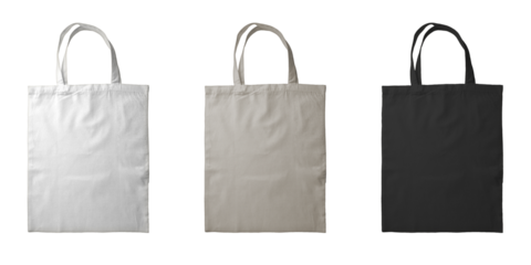 Tote bag canvas white, beige, and black colors. Eco friendly shopping bag, tote bag mockup isolated background