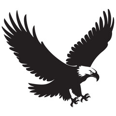 Flying Bald Eagle black and white Silhouette vector, A Bald Eagle black Silhouette Vector isolated on a white background