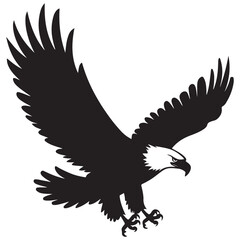 Flying Bald Eagle black and white Silhouette vector, A Bald Eagle black Silhouette Vector isolated on a white background