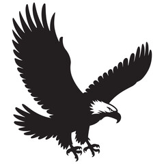 Flying Bald Eagle black and white Silhouette vector, A Bald Eagle black Silhouette Vector isolated on a white background