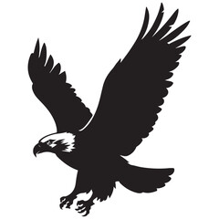 Flying Bald Eagle black and white Silhouette vector, A Bald Eagle black Silhouette Vector isolated on a white background