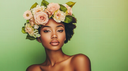 A woman with a flower crown on her head