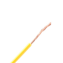 Yellow stripped electrical wire on white background