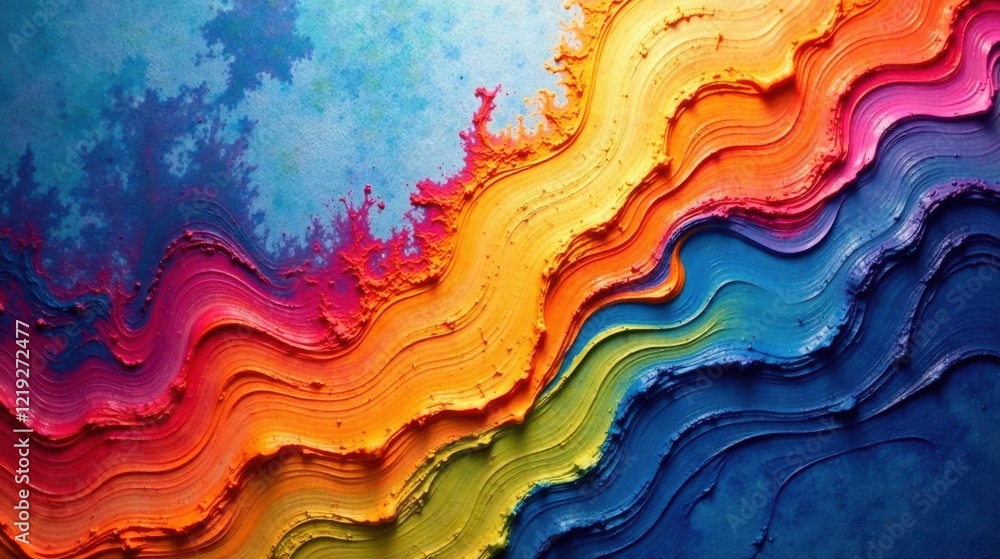 Poster Vibrant Hues of Layered Color in an Abstract Wave Pattern, Evoking a Sense of Dynamic Energy and Artistic Expression