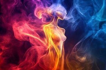 Obraz premium Transparent woman formed entirely from colorful smoke and fire