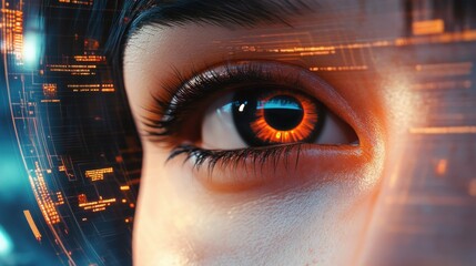 Face biometrical recognition system identify user personality app login closeup. Futuristic security protocol verification process with biometrics analysis application. Innovative cyber protection.