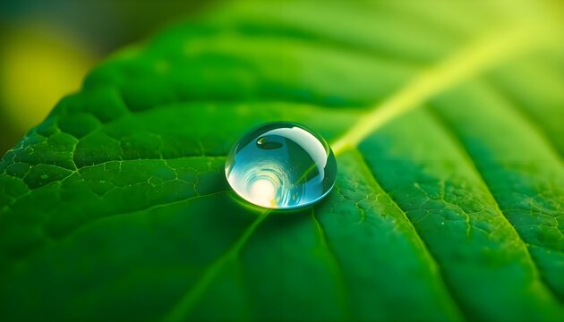 a drop of water sitting on top of a green leaf