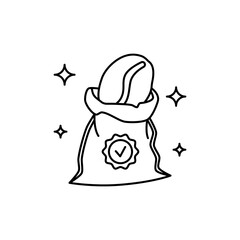 Coffee Beans in a Bag Outline Icon: A bag filled with coffee beans.