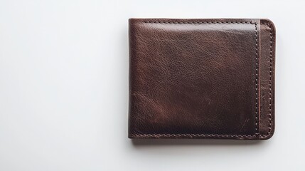 A high-quality leather wallet with a minimalist design, placed on a white isolated background