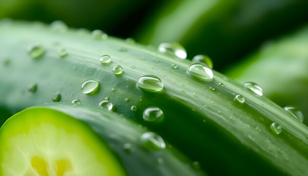 a close up of a green leaf with water drops