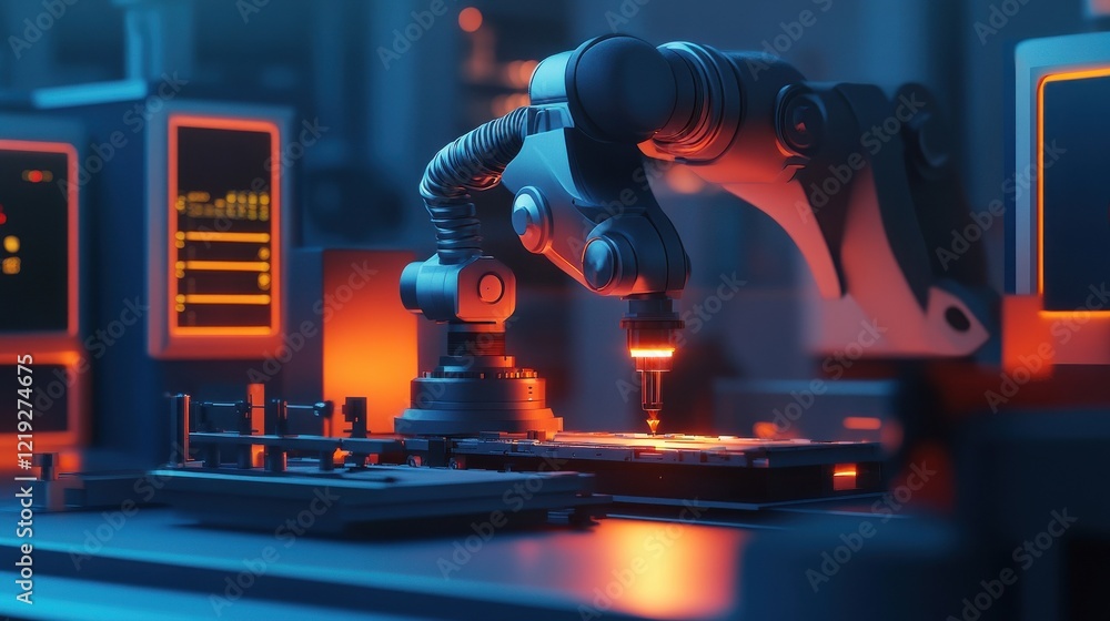 Poster an abstract polygonal engineer utilizes a robotic arm and tool, and the application of smart technol
