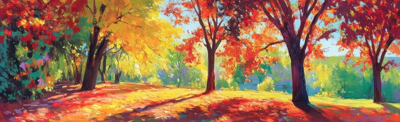 Vibrant Autumnal Forest Scene With Sunlit Path