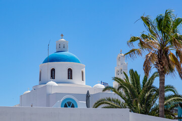 Blue dome church in Oia on Santorini-Greece