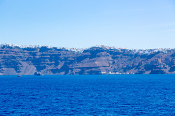 Santorini Island seen from the ferry with its white houses,Greece