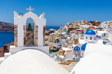 Dome and tower bell of the church in Oia,Santorini,Greece