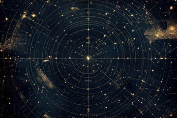 Fototapeta premium Celestial chart featuring glowing stars in navy and gold style