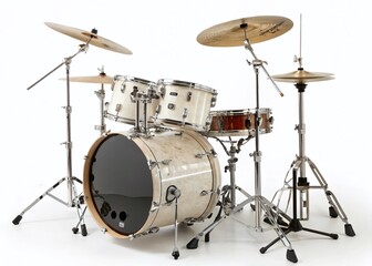 Professional Drum Set Setup with Three Cymbal Stands - Music Studio Equipment