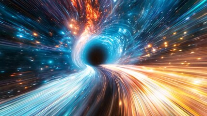 Hyperspace in galaxy, flying in space tunnel