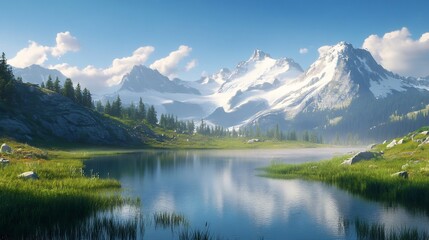 Fototapeta premium Majestic Mountain Lake Landscape in Summertime