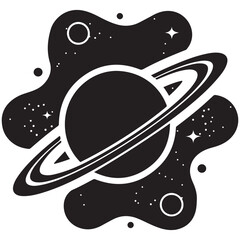 Planet Saturn with planetary ring vector, cosmos and planet silhouette © firoz