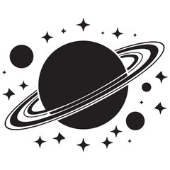 Planet Saturn with planetary ring vector, cosmos and planet silhouette © firoz