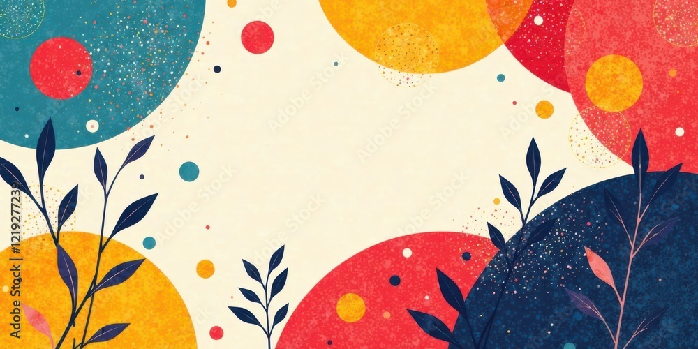 Poster abstract colorful background with floral elements and circular shapes for design projects