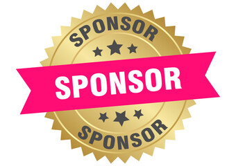 sponsor. sponsor round pink and gold label isolated on transparent background