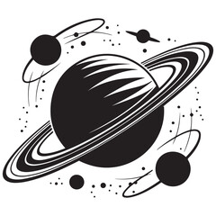 Planet Saturn with planetary ring vector, cosmos and planet silhouette