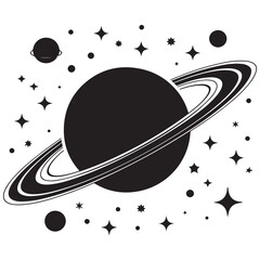 Planet Saturn with planetary ring vector, cosmos and planet silhouette
