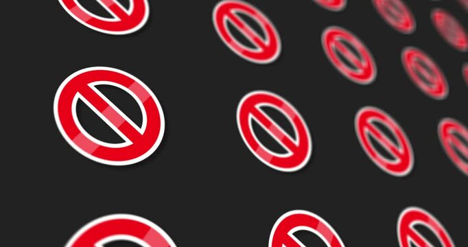 Horizontally scrolling prohibition circle design on black and white background