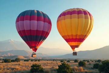 Obraz premium Vibrant hot air balloon floats against clear sky, air, object, majestic