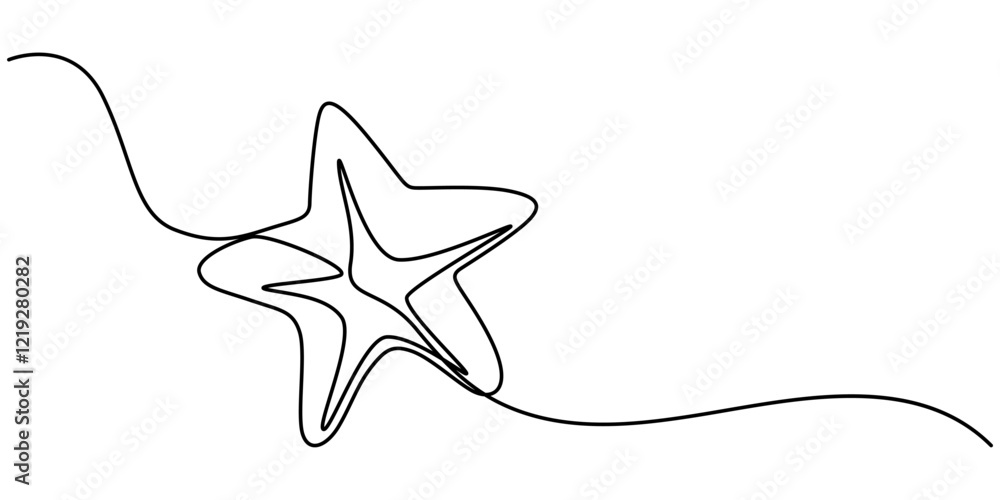 Poster hand drawn doodle star in continuous line art style. single line vector illustration, editable strok
