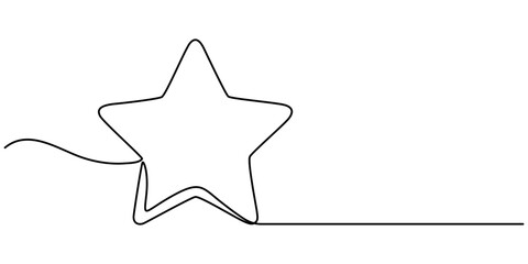 Hand drawn doodle star in continuous line art style. Single line vector illustration, editable stroke, One line  Drawing or illustration of a star, Star Shapes Continuous Line Icon, Christmas star. 