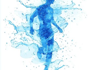 Fototapeta premium Silhouette of a running man made of water. The human body and its physical structure is composed of 60% water. Ai generative
