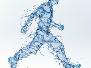 Silhouette of a running man made of water. The human body and its physical structure is composed of 60% water. Ai generative