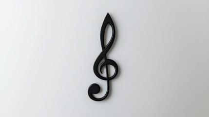 Black treble clef standing out against a minimalist white background, symbolizing music, sound recording, and the art of singing and songwriting