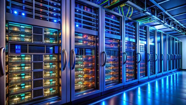Rack Mounted Server, Data Center IT Infrastructure, Network Server Cabinet, Computer Servers in a Data Center, Secure Server Room
