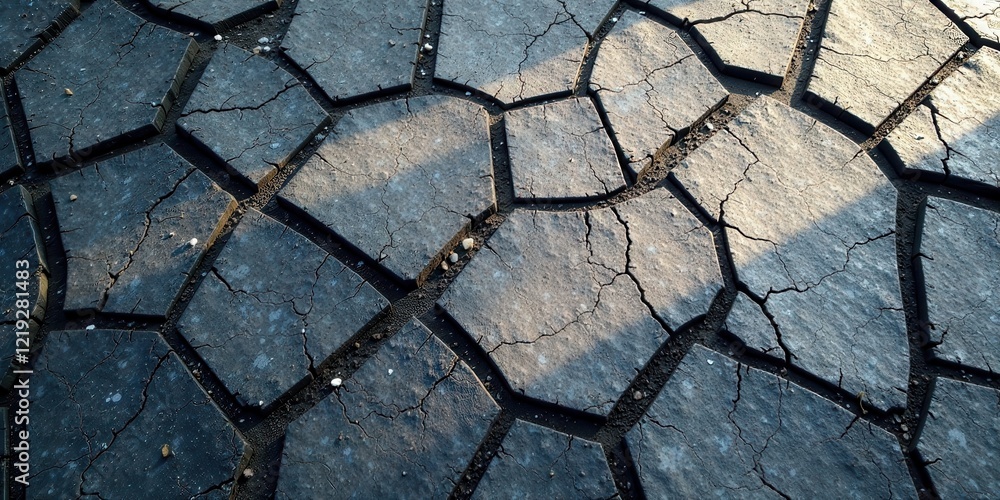 Poster arid land surface texture cracked earth pattern in geometric shapes showing the effects of drought a