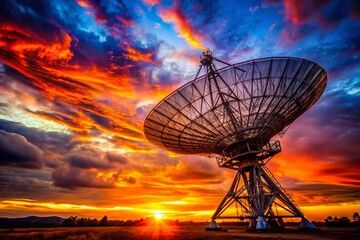 Radio Telescope Silhouette at Sunset - Dramatic Astronomy Landscape