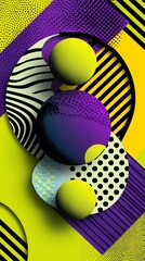 Playful vibrant design, colorful geometric shapes in lime and purple, retro dotted grid, funky Memphis style