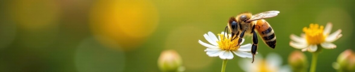 Honeybee collecting pollen from small tree flower, flower, small tree